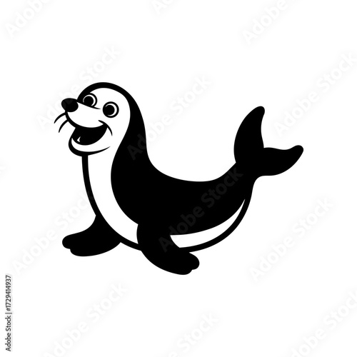 Cartoon seal with happy smile on transparent background silhouette