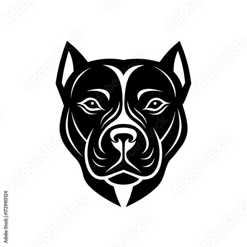 Illustration of a pitbull face on transparent background silhouette