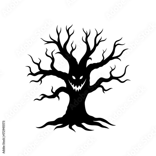 Silhouette of a spooky tree on transparent background