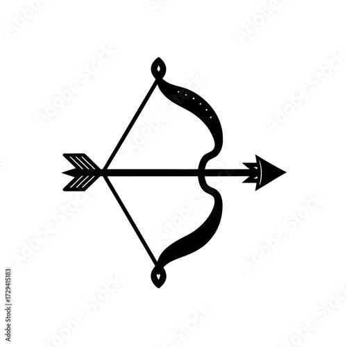 Black bow and arrow silhouette on transparent background