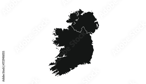 Black Silhouette Map of Ireland on White Background
