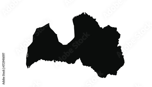 Black Silhouette Map of Latvia on White Background