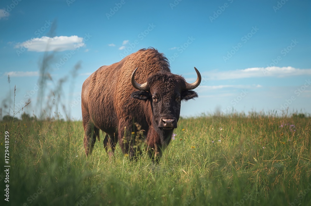 Obraz premium Bison roaming through lush meadow