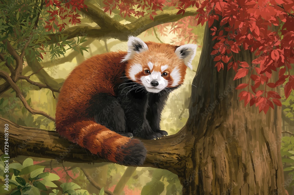 Fototapeta premium Confined red panda species Ailurus fulgens
