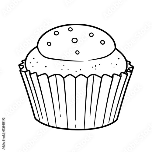 Line Icon of a Cupcake in Ppper cupcake liners in Minimalistic Black and White Design  