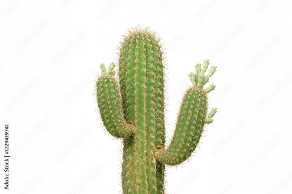 Naklejka premium Green cactus set against a white background