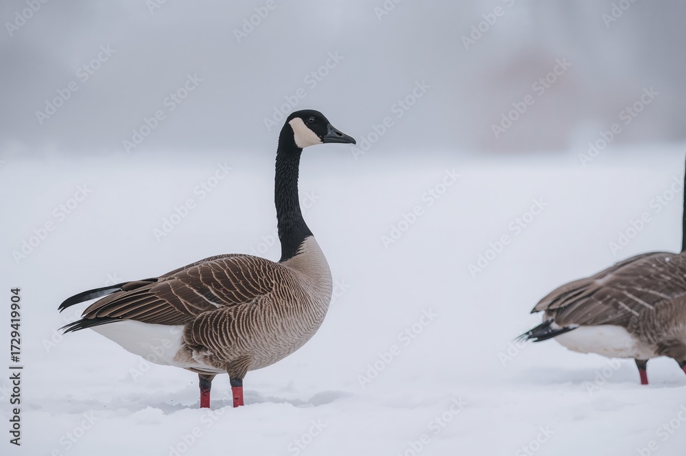 Fototapeta premium Snow-covered Canadian geese captured in a photograph