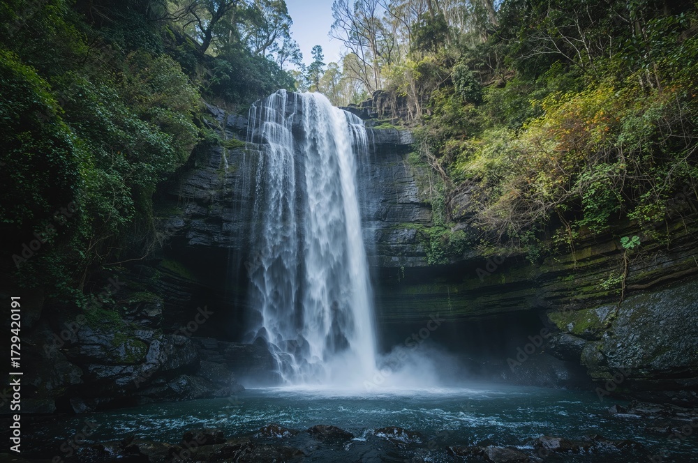 Fototapeta premium Traditional cascades flowing through a lush rainforest river