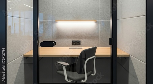 A desk with a chair and a computer