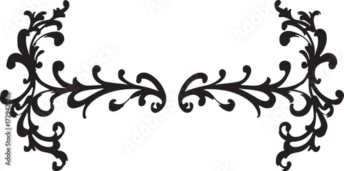Abstract vector floral design elements featuring ornate black vintage flower and leaf silhouette scroll borders