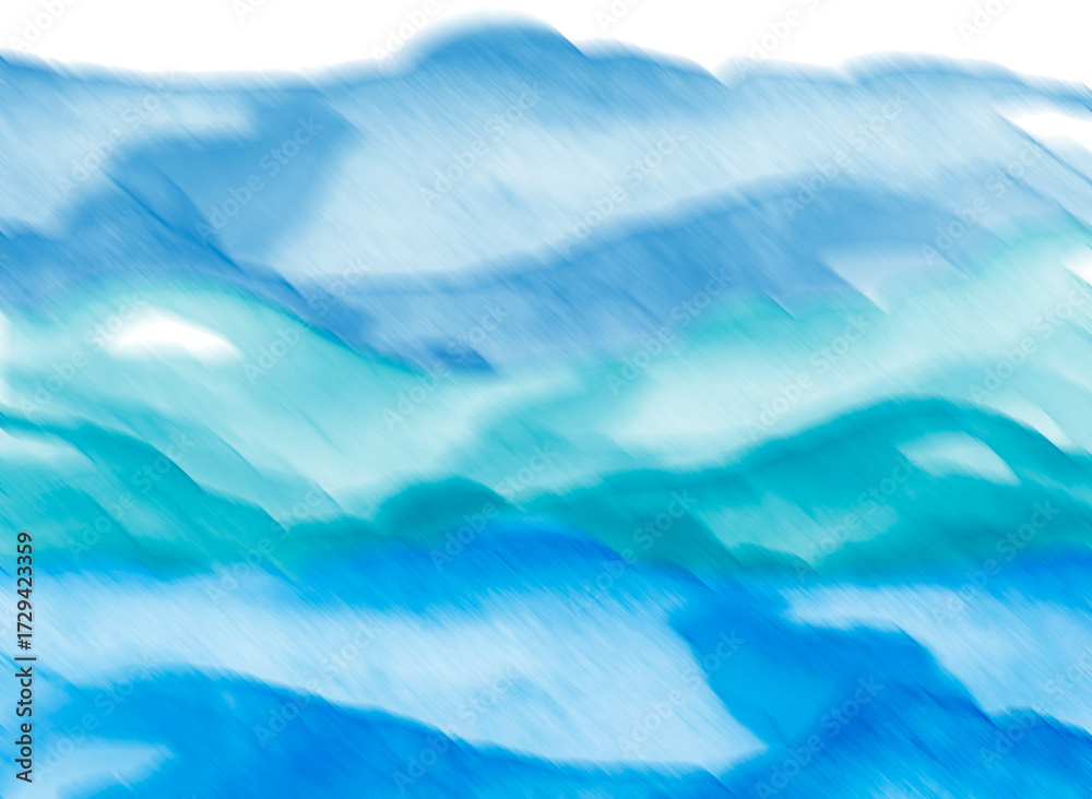 Fototapeta premium Watercolor line of blue paint, splash, smear, blot, abstraction. Used for a variety of design and decoration. Strokes of paint, lines, splash. Horizontal line,background. Blue sea, Hill, fog mountain