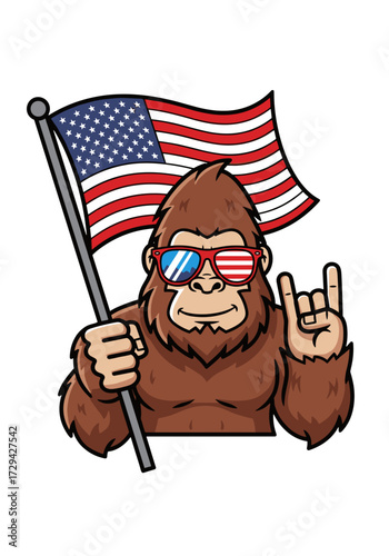 bigfoot american flag, patriotic bigfoot, usa bigfoot, america sasquatch, bigfoot cartoon, usa sunglasses, bigfoot with flag, rock hand bigfoot, funny bigfoot, american pride bigfoot, red white blue b