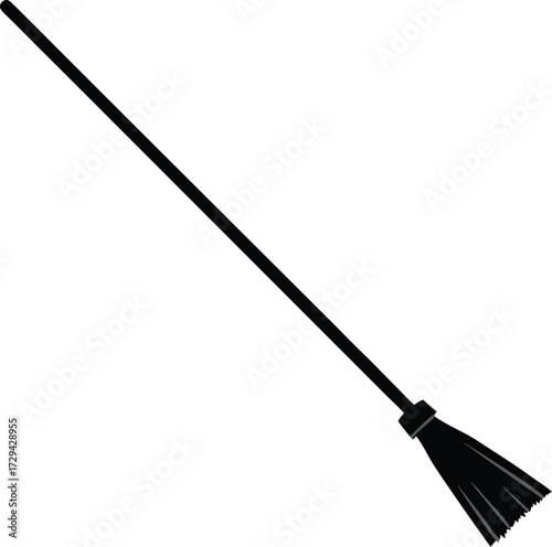 Black Broomstick with Straw Bristles Angled