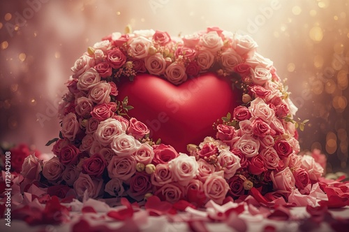 Bouquet of roses accompanied by heart shapes