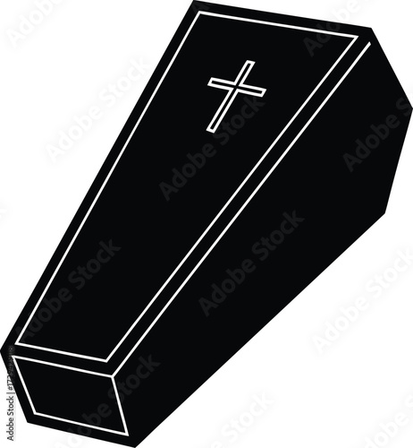 Black Coffin Box with Silver Cross Detail Closed