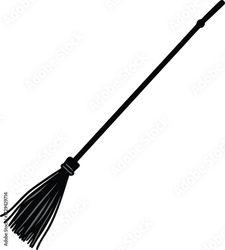 Black Witch Broom with Straw Bristles Angled
