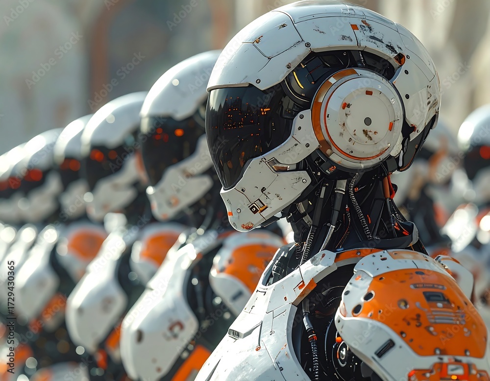 Fototapeta premium Futuristic robots in a row