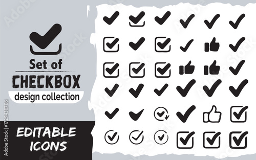 Collection of hand drawn checkbox icons and symbols for design and user interface elements