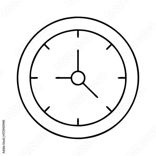 Vector art of simple line drawing of a clock face with hour and minute hands pointing to approximately 920