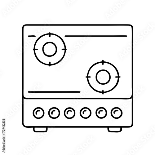 Vector art of simple line drawing of a gas stove with two burners and control knobs