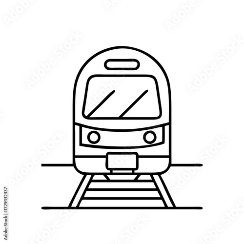 Vector art of front view of a modern train on railway tracks, , simple line art illustration