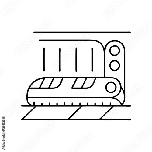 Vector art of modern highspeed train arriving at a station, depicted in a clean, minimalist line art style isolated on a