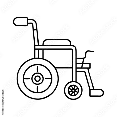 Vector art of simple line drawing of a wheelchair, representing mobility and accessibility