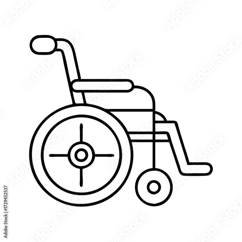 Vector art of simple line drawing of a wheelchair, representing mobility and accessibility