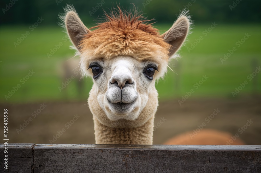 Obraz premium An adorable alpaca gazing upwards inside its pen