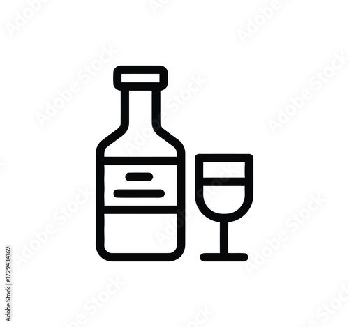 Drinks Line Icons Outline Set. logo, Juice Bottle, Chocolate Drink, Planter's Punch, Ice Bucket with Bottle, Last Word Cocktail, Sidecar Drink, Pomegranate Martini, Beer Mug, and More are Included in 