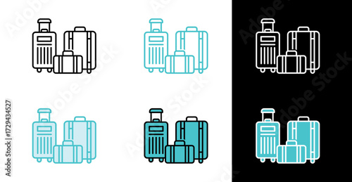 Stacked luggage suitcases icon for travel and packing in line and fill style