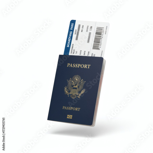 Passport with boarding pass isolated on white background