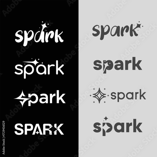 Spark logo design unique variations in black and white