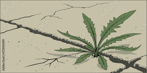 Weed Growing Through Asphalt Crack
