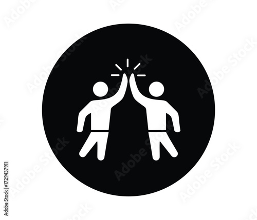 Two people giving  high five thin line style icon 