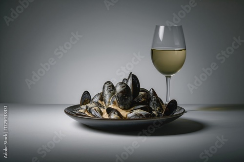 White wine sauce with blue mussels