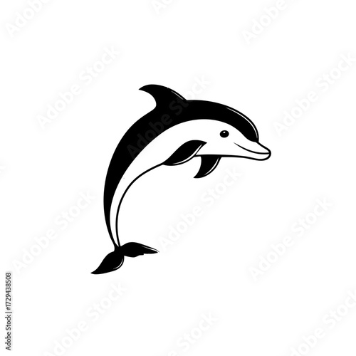 Dolphin. Dolphin simple black and white line art vector logo