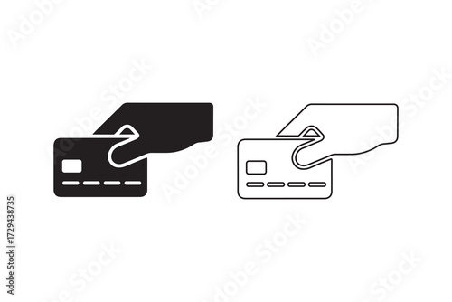Hand holding credit card icon isolated on white background for payment concept