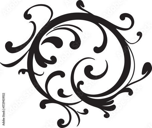 Abstract vector floral design elements featuring ornate black vintage flower and leaf silhouette scroll borders