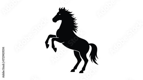 Majestic horse silhouette reared up in powerful pose against a clean canvas
