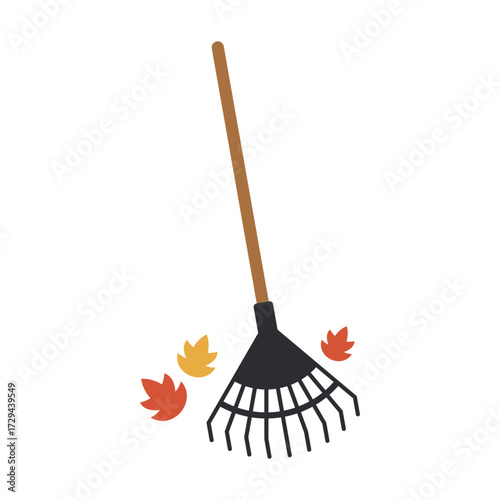 Rake icon. Leaf cleanup. Autumn. Vector icon isolated on white background.