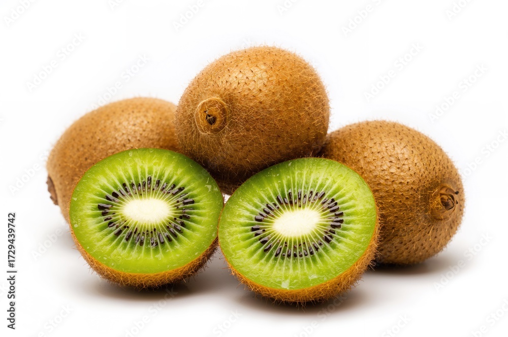 Fototapeta premium Close-up of a bunch of fresh kiwi fruits on a white backdrop