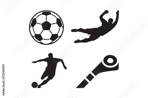 Soccer icons featuring ball player goalie and goal