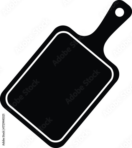 Cutting board silhouette icon, black vector kitchen tool, food preparation clipart, culinary utensil symbol, hanging handle design illustration