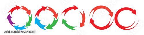Vector collection of circular arrows representing continuous process cycles, rotation, flowcharts, and refresh symbols