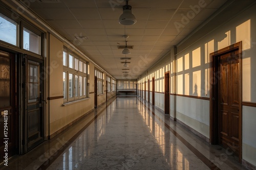 Wallpaper Mural Sunlight streams through the pristine, silent hallways of the medical center at dawn Torontodigital.ca