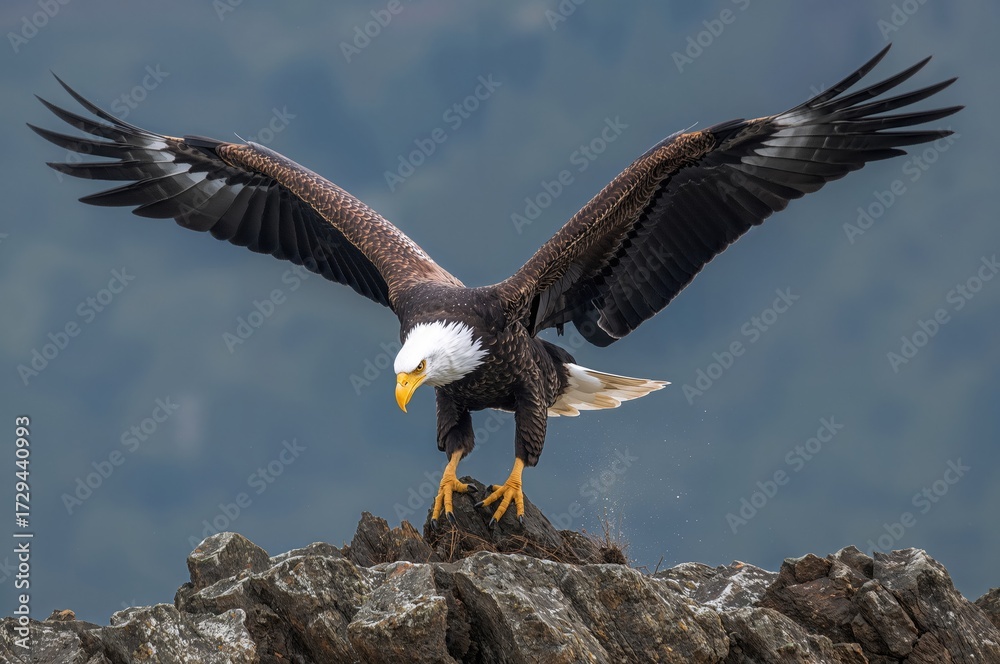 Fototapeta premium Bird of prey, Haliaeetus pelagicus, perching on a stone