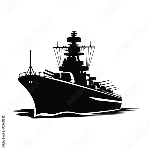 Striking silhouette of a powerful battleship in stark monochrome