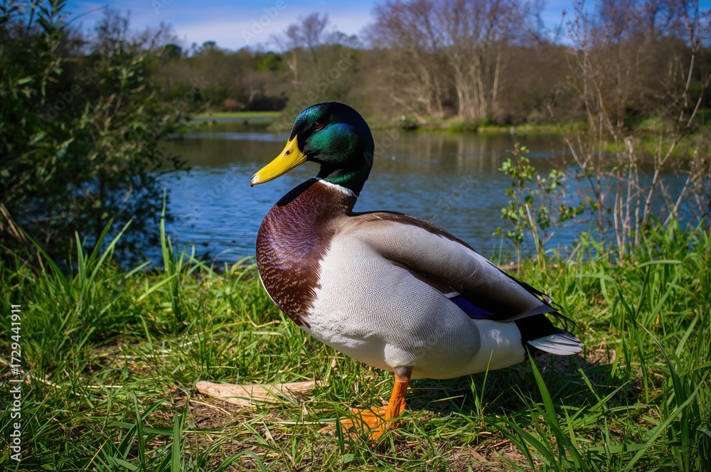 Fototapeta premium Waterfowl roaming in rural fields