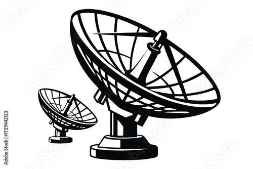 Communication Satellite Dishes in with Intricate Grid Design on White